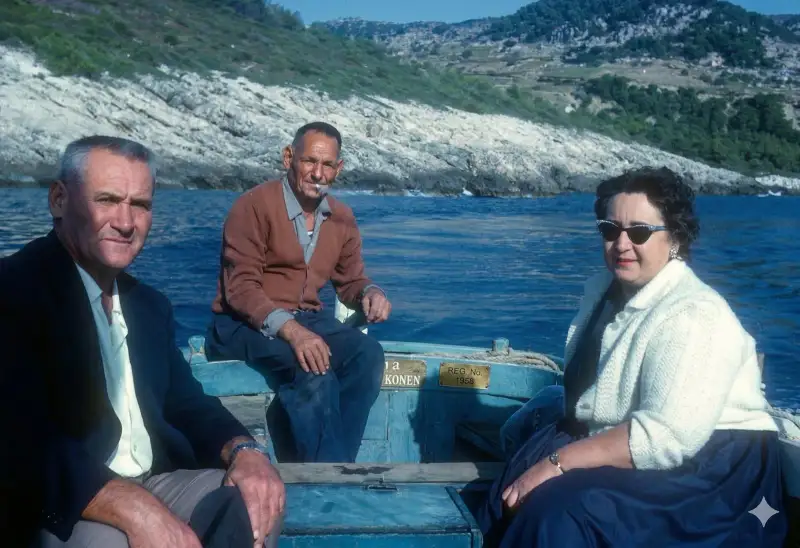 Ive, our grandfather's brother, on his sailboat Prva — the first tourist boat in Hvar